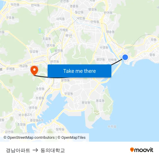 경남아파트 to 동의대학교 map
