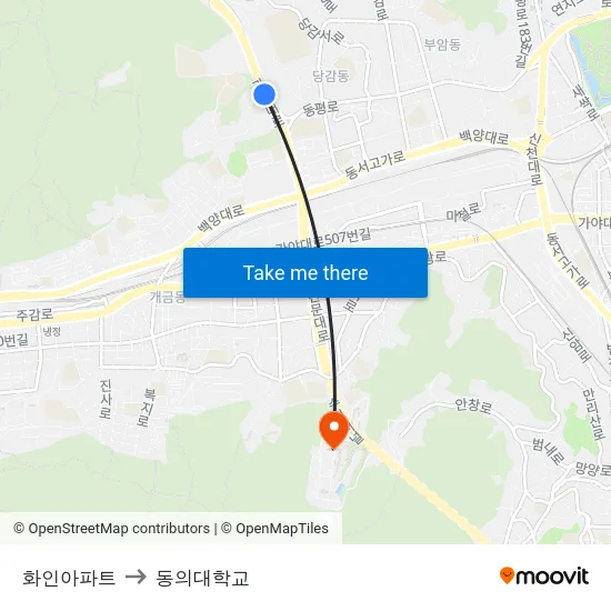 화인아파트 to 동의대학교 map