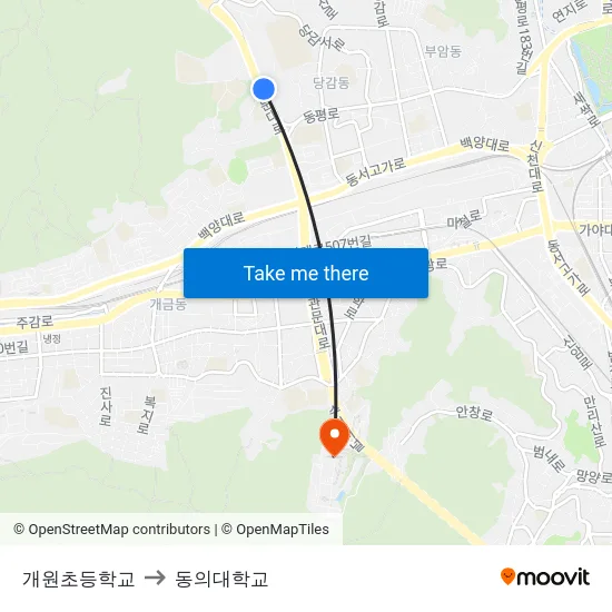 개원초등학교 to 동의대학교 map