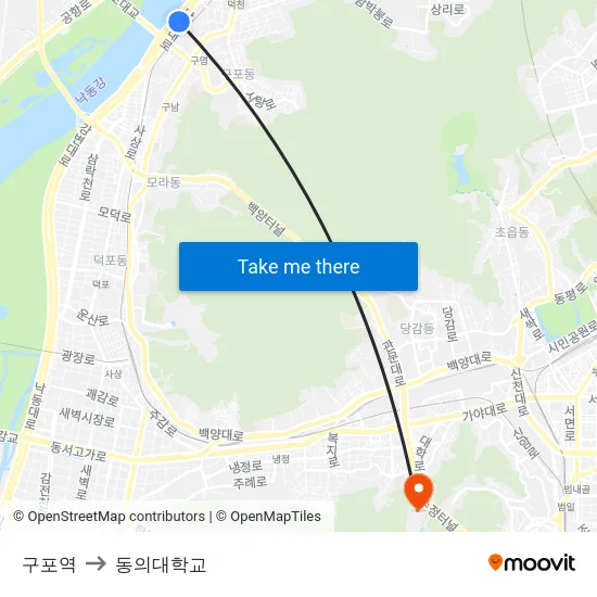 구포역 to 동의대학교 map