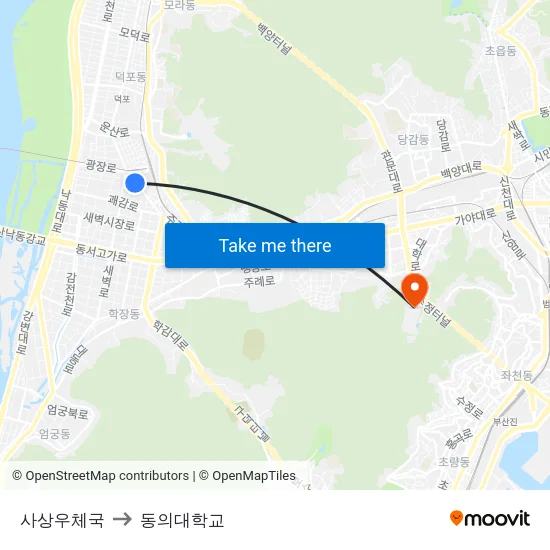 사상우체국 to 동의대학교 map