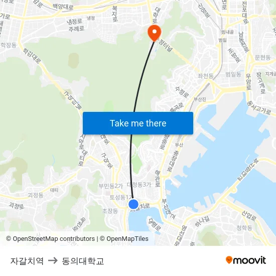 자갈치역 to 동의대학교 map