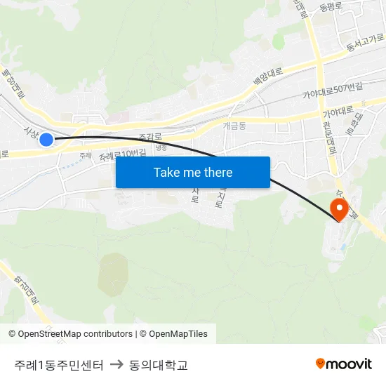 주례1동주민센터 to 동의대학교 map
