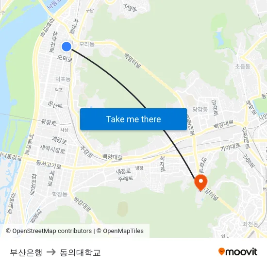 부산은행 to 동의대학교 map
