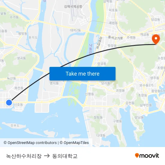 녹산하수처리장 to 동의대학교 map