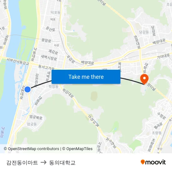 감전동이마트 to 동의대학교 map