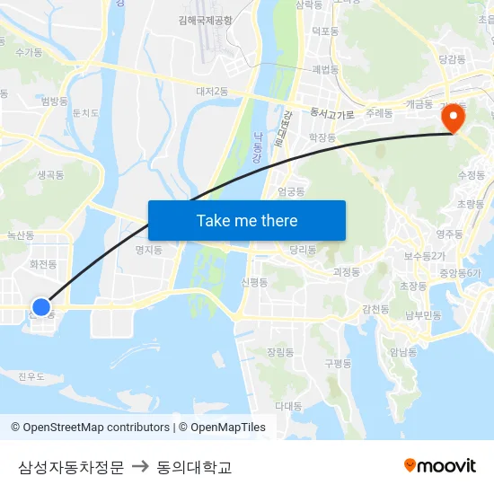 삼성자동차정문 to 동의대학교 map