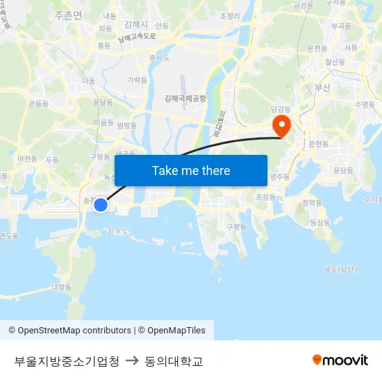 부울지방중소기업청 to 동의대학교 map