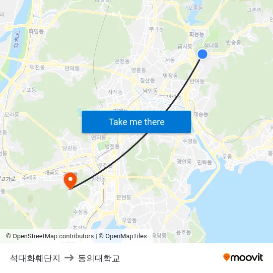석대화훼단지 to 동의대학교 map