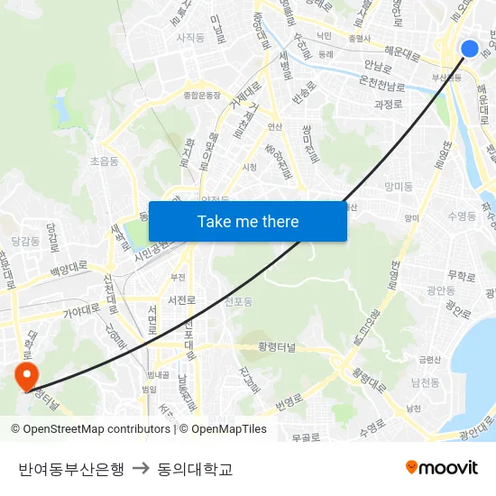 반여동부산은행 to 동의대학교 map