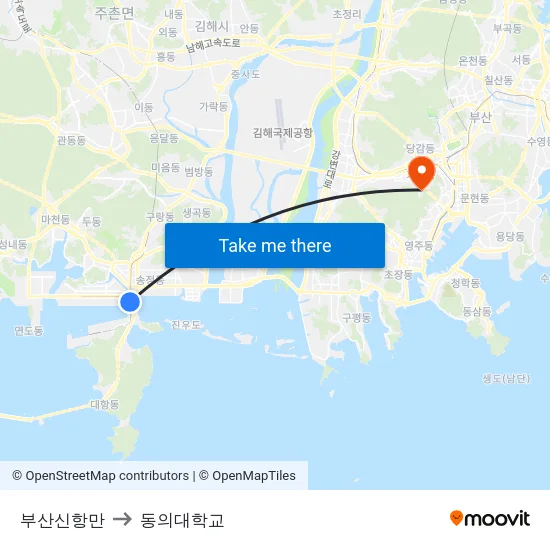 부산신항만 to 동의대학교 map