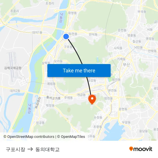 구포시장 to 동의대학교 map