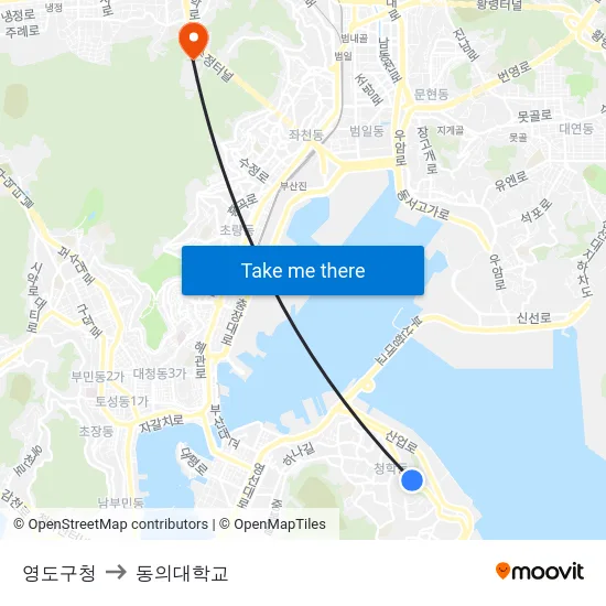 영도구청 to 동의대학교 map