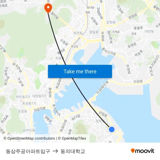 동삼주공아파트입구 to 동의대학교 map