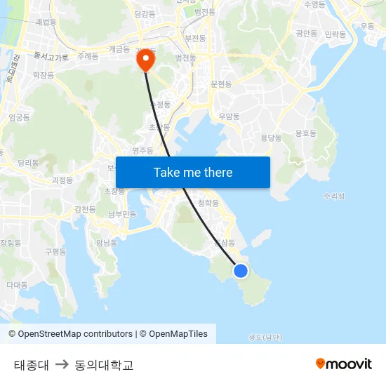 태종대 to 동의대학교 map