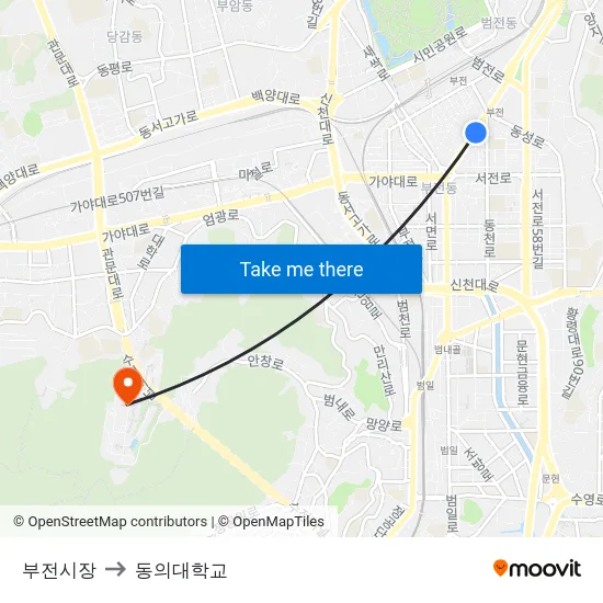부전시장 to 동의대학교 map