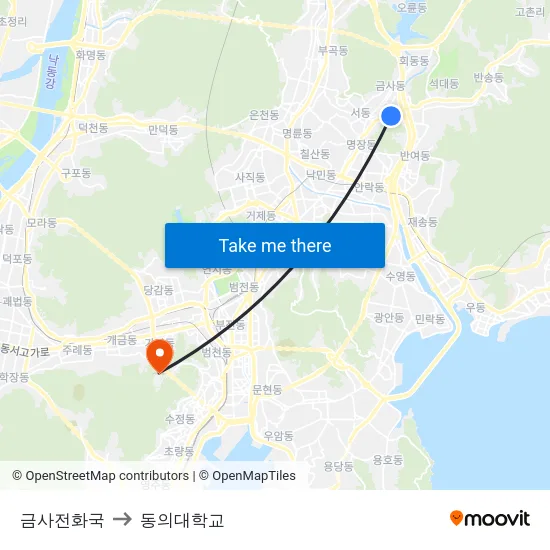 금사전화국 to 동의대학교 map