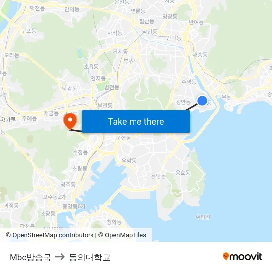 Mbc방송국 to 동의대학교 map