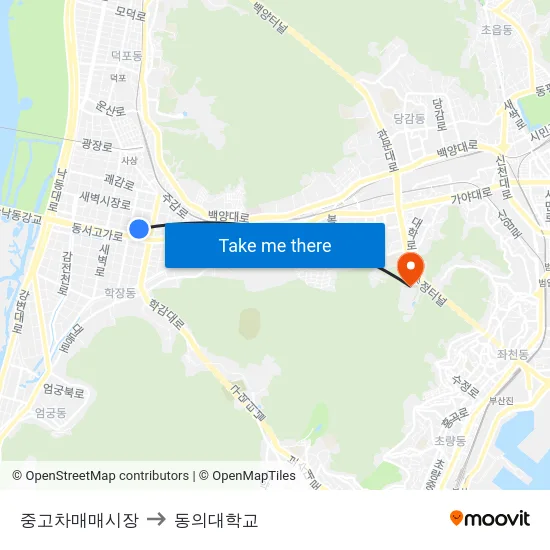 중고차매매시장 to 동의대학교 map