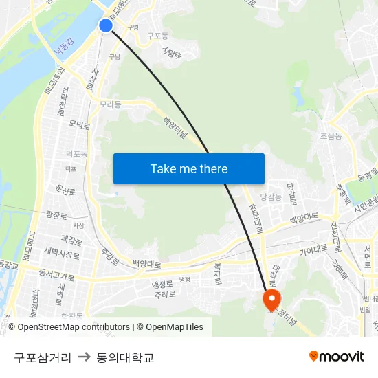 구포삼거리 to 동의대학교 map