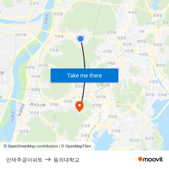 만덕주공아파트 to 동의대학교 map