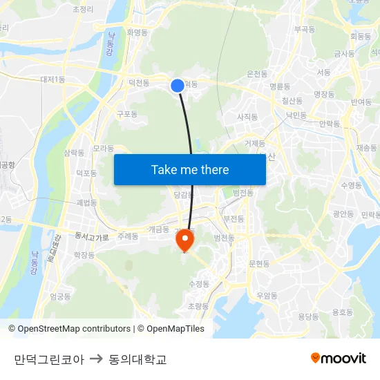 만덕그린코아 to 동의대학교 map