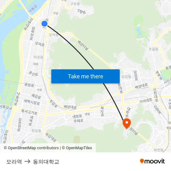 모라역 to 동의대학교 map