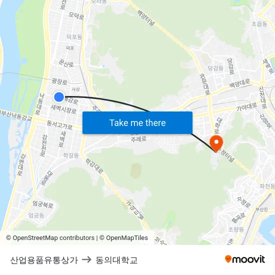 산업용품유통상가 to 동의대학교 map