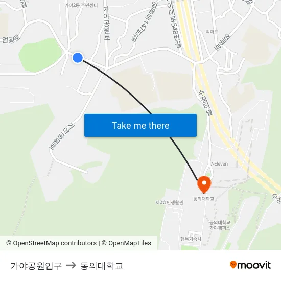 가야공원입구 to 동의대학교 map