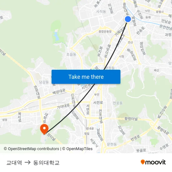 교대역 to 동의대학교 map
