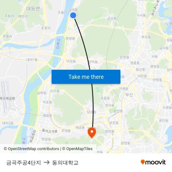 금곡주공4단지 to 동의대학교 map