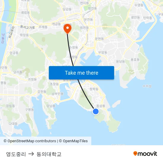 영도중리 to 동의대학교 map