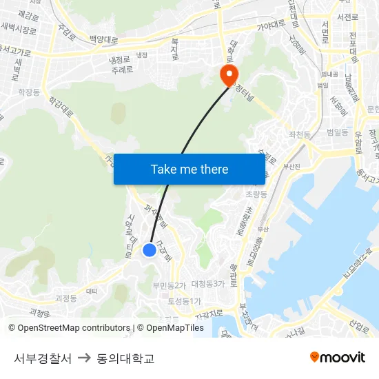 서부경찰서 to 동의대학교 map