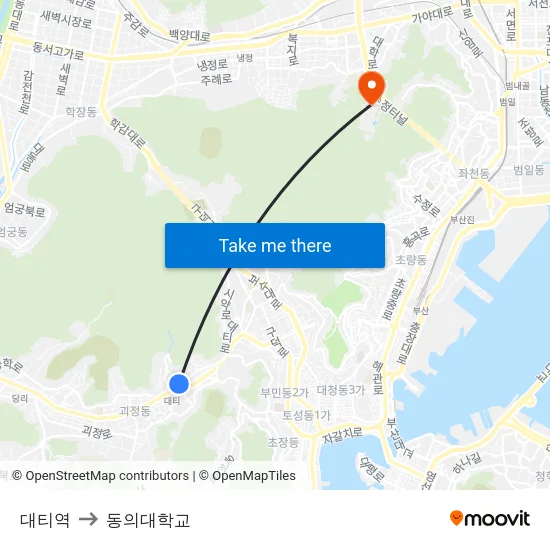 대티역 to 동의대학교 map