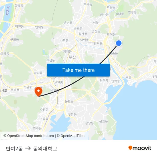 반여2동 to 동의대학교 map