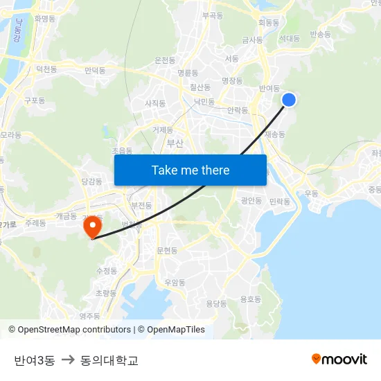 반여3동 to 동의대학교 map