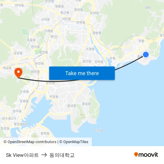 Sk View아파트 to 동의대학교 map