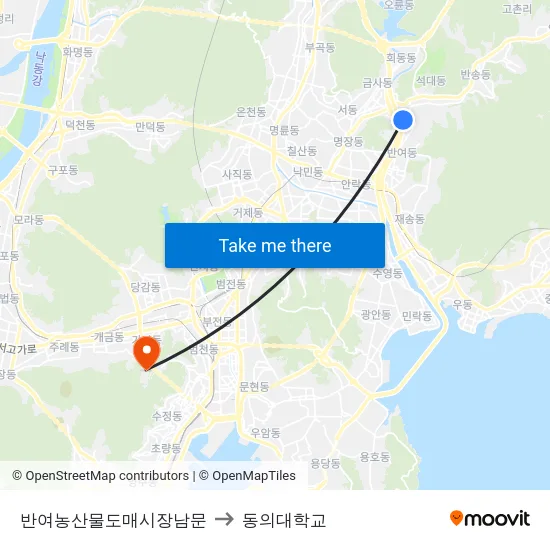 반여농산물도매시장남문 to 동의대학교 map