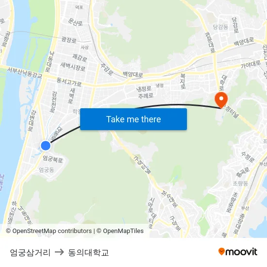 엄궁삼거리 to 동의대학교 map