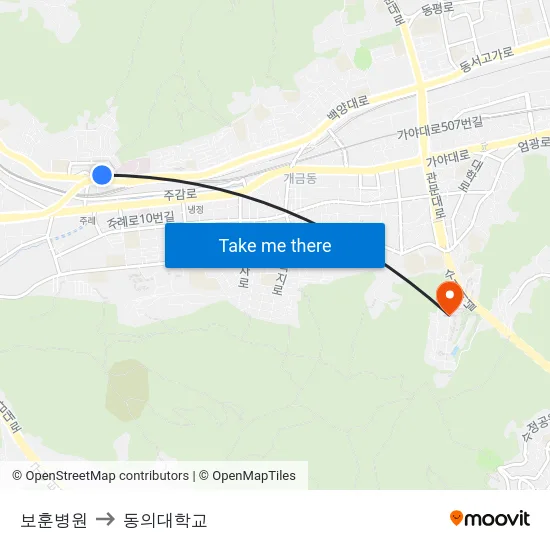 보훈병원 to 동의대학교 map