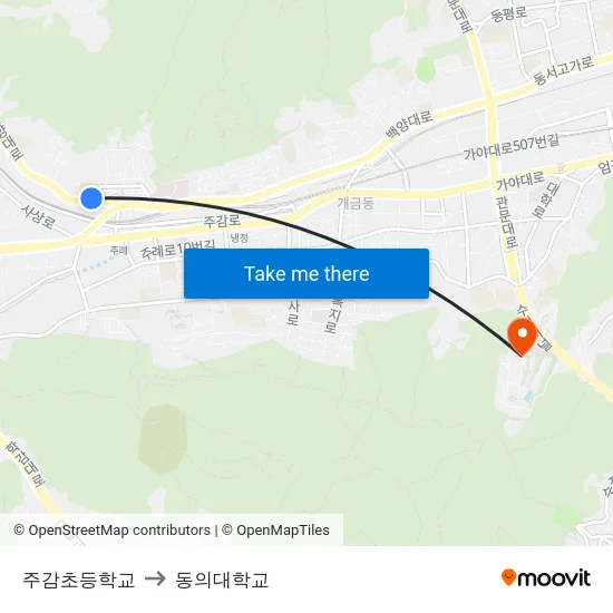 주감초등학교 to 동의대학교 map