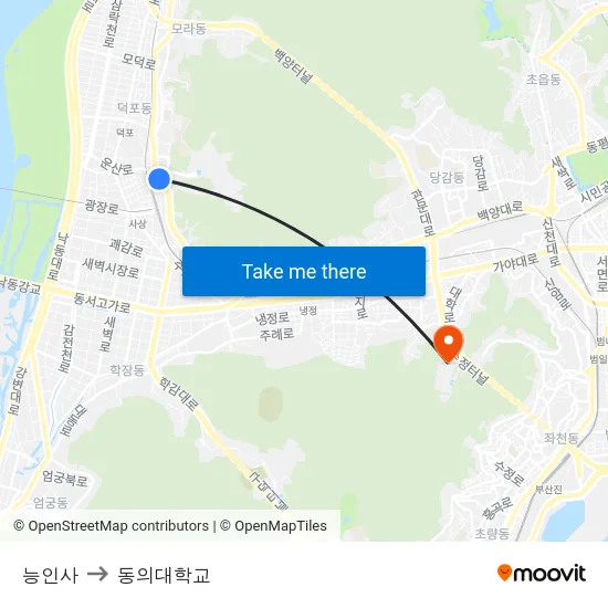 능인사 to 동의대학교 map