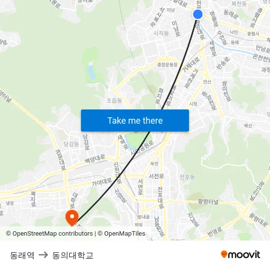 동래역 to 동의대학교 map