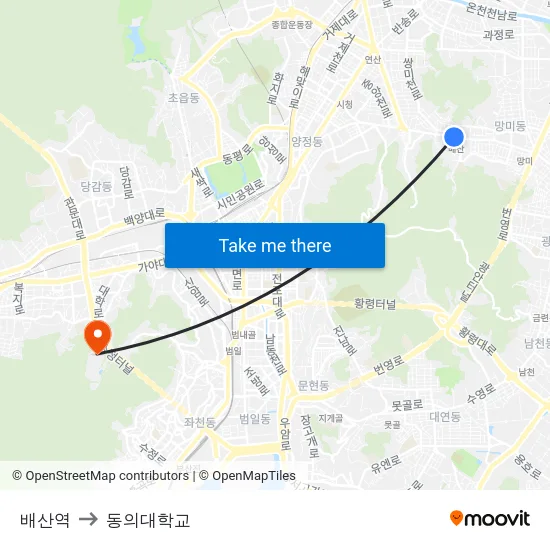 배산역 to 동의대학교 map