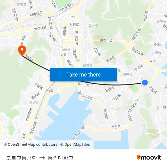 도로교통공단 to 동의대학교 map