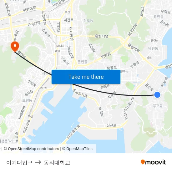 이기대입구 to 동의대학교 map
