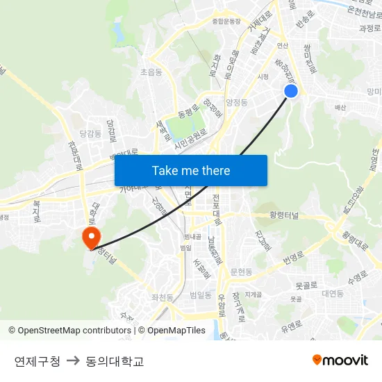 연제구청 to 동의대학교 map