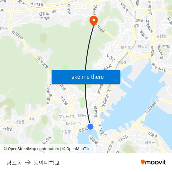 남포동 to 동의대학교 map
