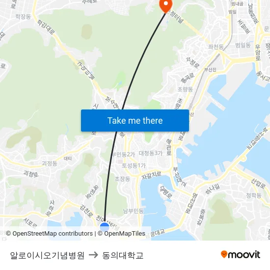 알로이시오기념병원 to 동의대학교 map