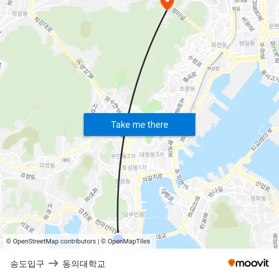 송도입구 to 동의대학교 map